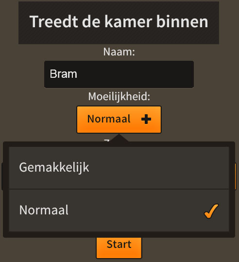 screenshot Treedt de kamer binnen scherm moeilijkhed